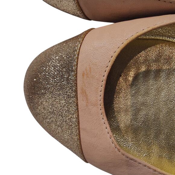 Jimmy Choo Sz 40 (US 10) Pink Gold Metallic Sparkle Cap Toe Ballet Flat Leather - Picture 4 of 10